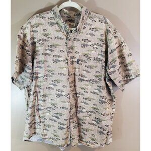 Men's Woolrich Novelty Fish Print Short Sleeve Button-Down Shirt, Size XL